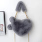 Fashionable Heart-Shaped Fuzzy Handbag - Tote Crossbody