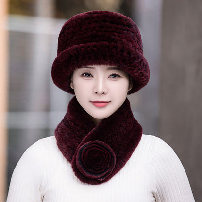 Winter Real Rabbit Fur Knit Hat & Scarf Set