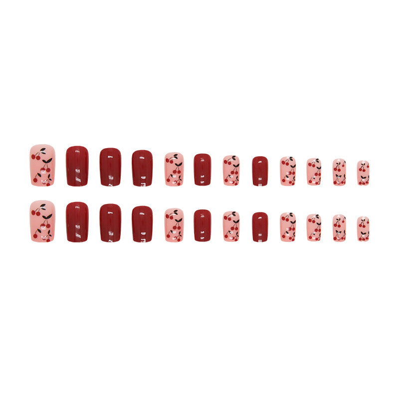 Square Wine Red Flame Cherry Nails, Stylish and Trendy