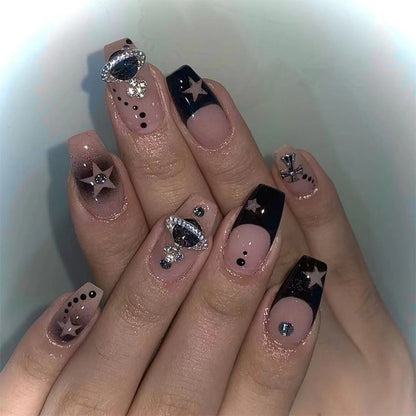 Gothic Cross & Star Hollow Nail Art