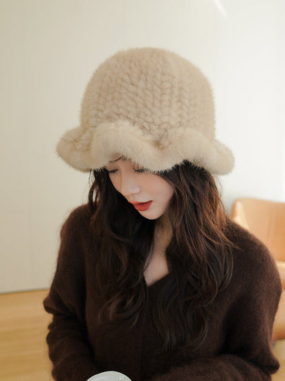 Elegant Ruffled Mink Fur Beret Hat