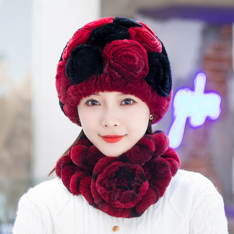 Winter Rex Rabbit Fur Ear Flap Hat & Scarf Set