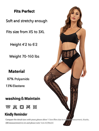 Sexy Love Jacquard Black Silk One-piece Stockings