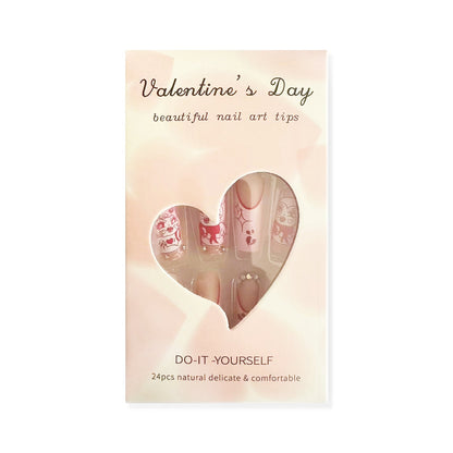 Long Matte PVC Nails with Valentine's Pink Heart Design