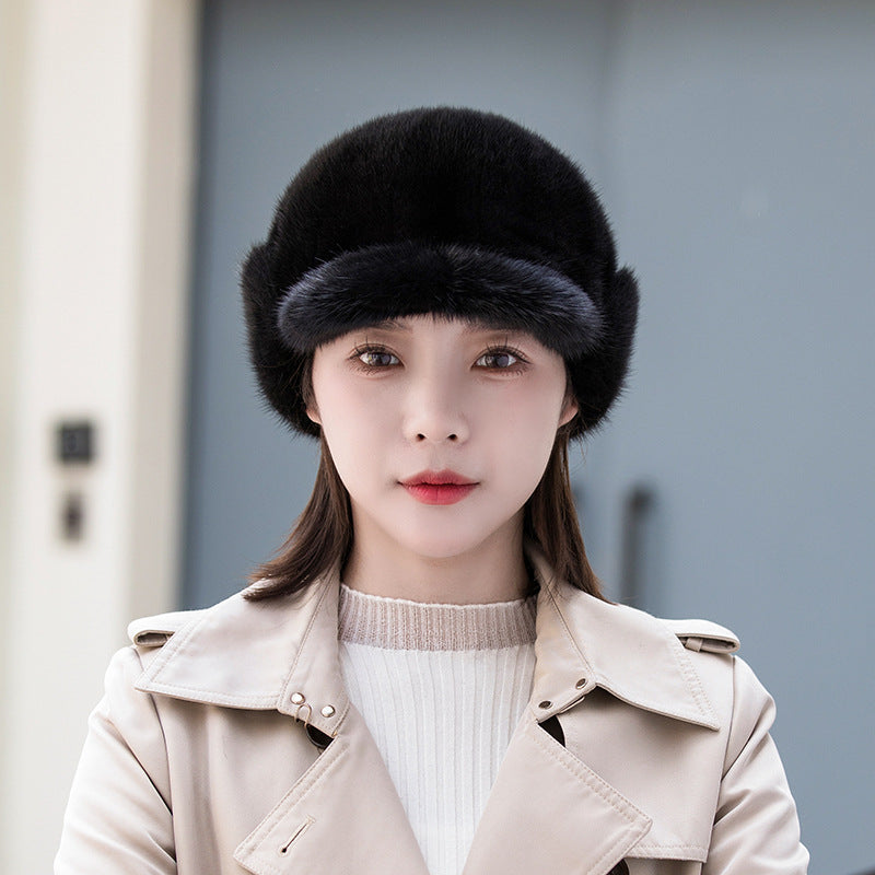 Warm Mink Fur Ear Flap Baseball Cap - Stylish Winter Accessory