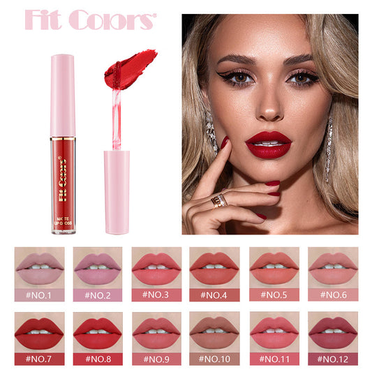 New Fashion 12-Color Non-Transfer Matte Lip Gloss Set with Velvet Finish-Homeunderwear