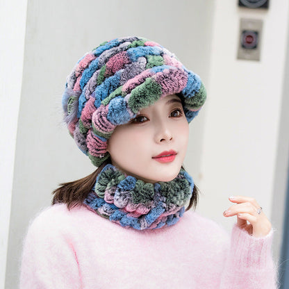 Winter Real Rabbit Fur Cap & Scarf Set - Mom Hat