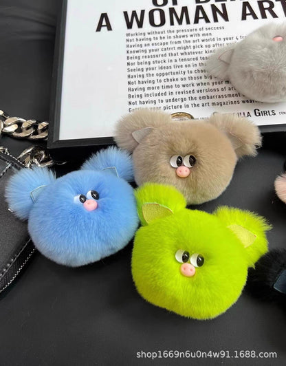 Cute Rabbit Fur Pig Keychain Plush Toy