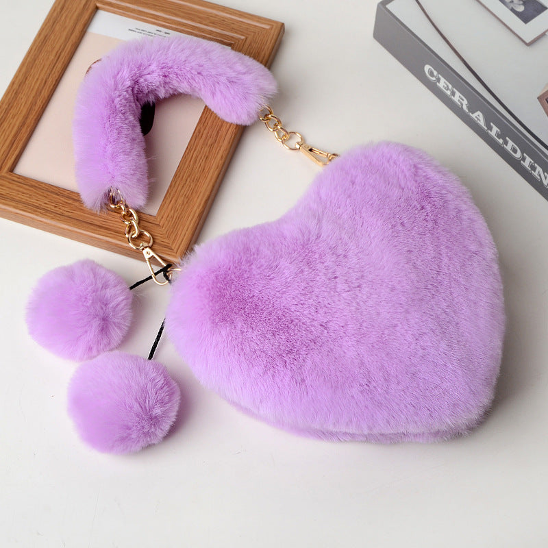 Trendy Heart Shaped Fuzzy Handbag, Clutch