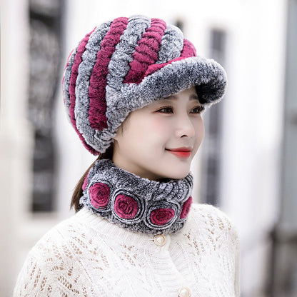 Warm Real Rabbit Fur Cap & Scarf Set - Stylish Winter Wear