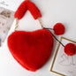 Fashionable Heart-Shaped Fuzzy Handbag - Tote Crossbody