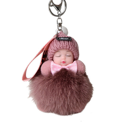 Cute Fox Fur Ball Sleepy Doll Keychain - Bag Charm