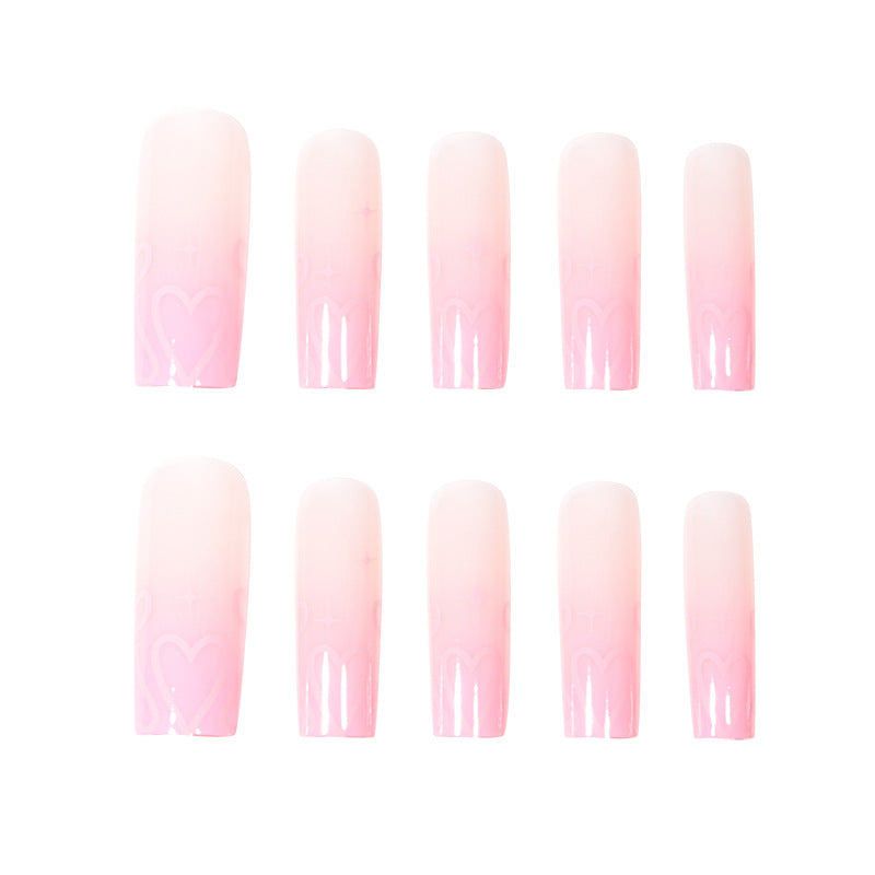 Long Gradient Heart Nail Extensions, Wearable and Stylish