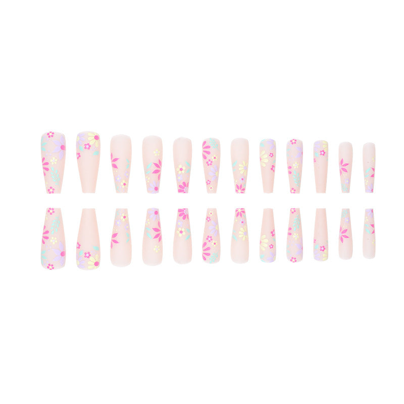 Long Ballet Nails with Multicolor Floral Prints