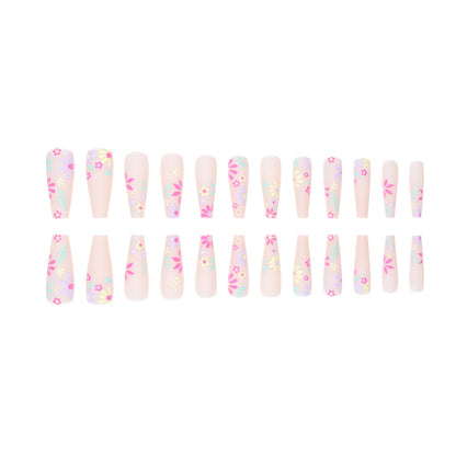 Long Ballet Nails with Multicolor Floral Prints