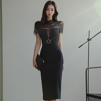 Lace Patchwork Black Sheer Sexy Dress