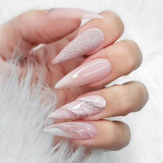 Ombre Gold Glitter Long Acrylic Nail Tips