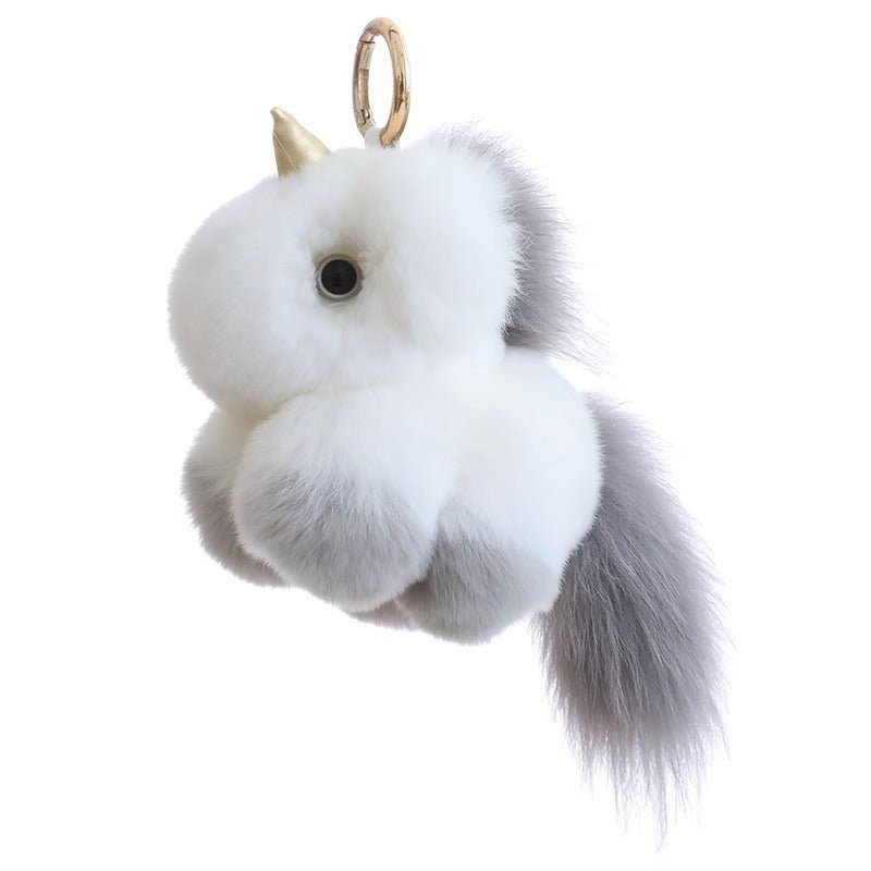 Cute Real Rabbit Fur Unicorn Keychain - Bag Charm