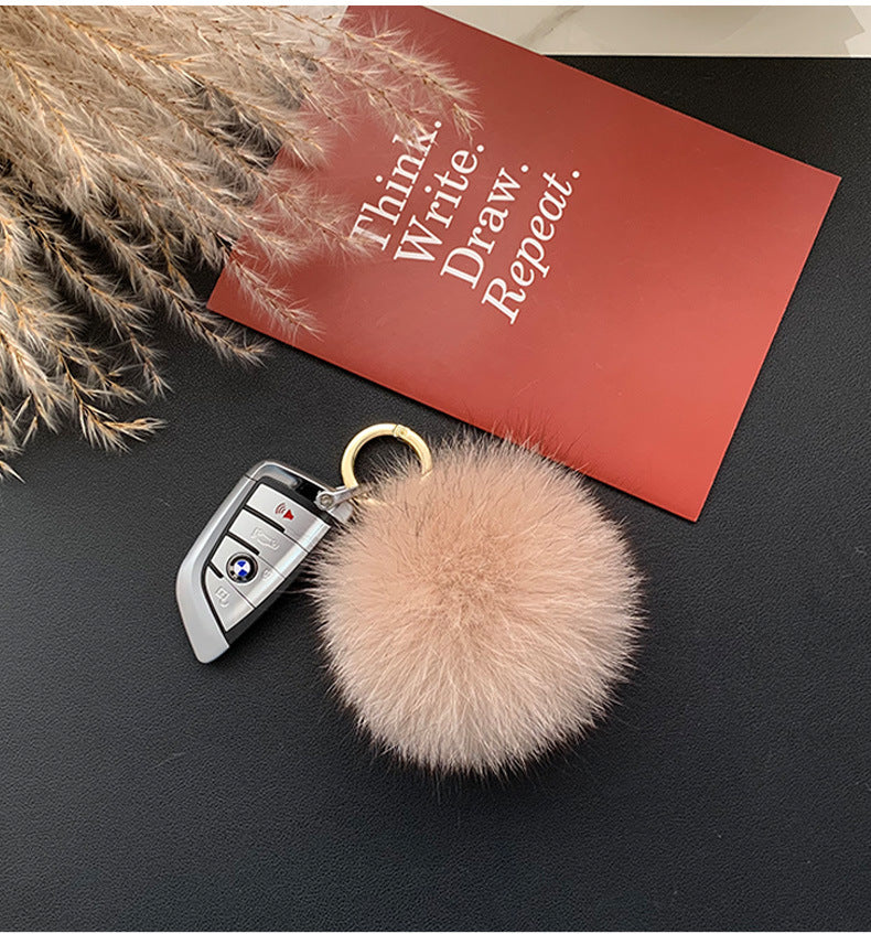 Fox Fur Pom Pom Keychain & Car Charm - Small Size