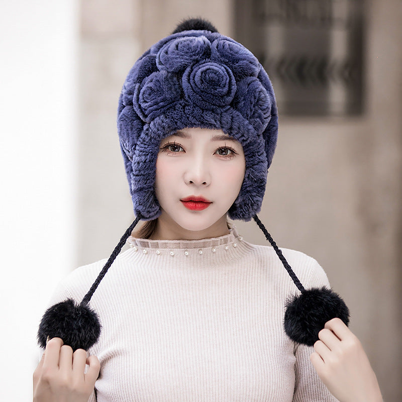 Winter Real Rabbit Fur Ear Flap Hat - Stylish & Warm