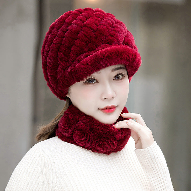 Warm Real Rabbit Fur Cap & Scarf Set - Stylish Winter Wear