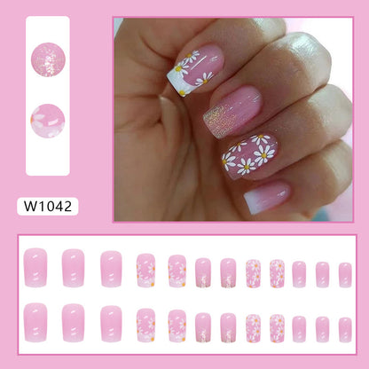 White Minimalist French Gradient Flower Nails Sweet Ins Style-Homeunderwear