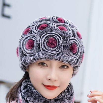 Winter Real Rabbit Fur Flower Ear Flap Hat