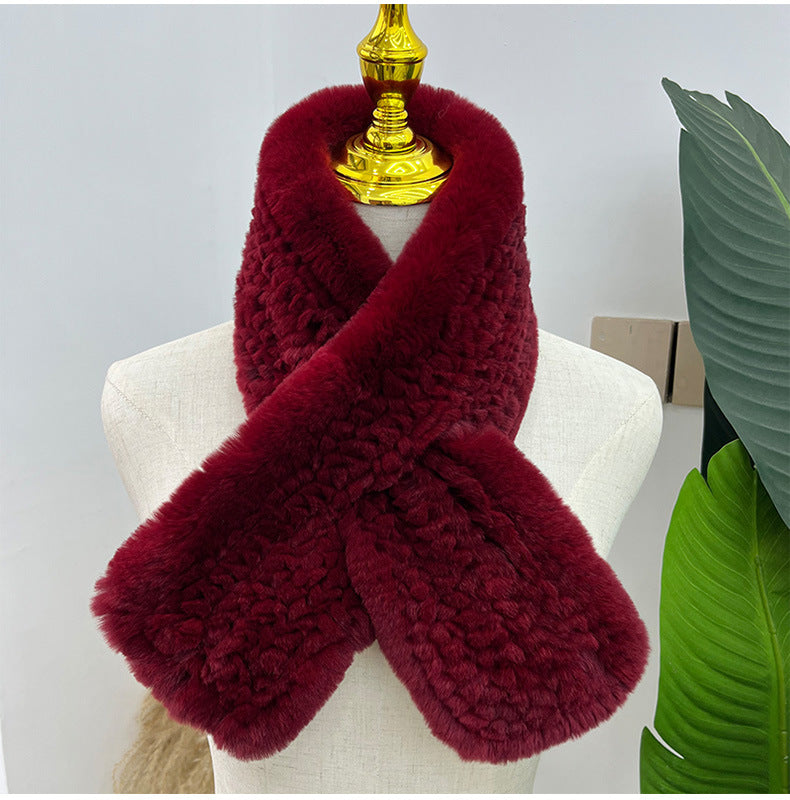 Hand-Knitted Real Rabbit Fur Scarf - Winter Accessory