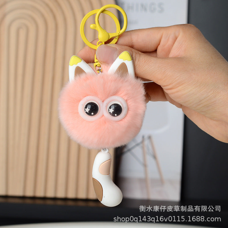 Cute Faux Rabbit Fur Cat Keychain - Car Charm