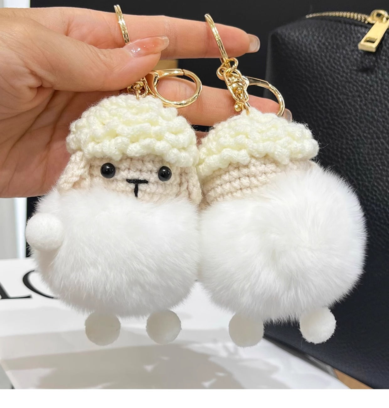 Cute Real Rabbit Fur Lamb Keychain - Backpack Accessory