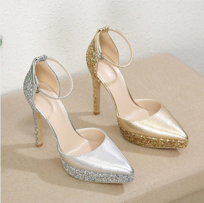 Elegant Hollow Sparkling Sequins for Women Single Shoes-Homeunderwear