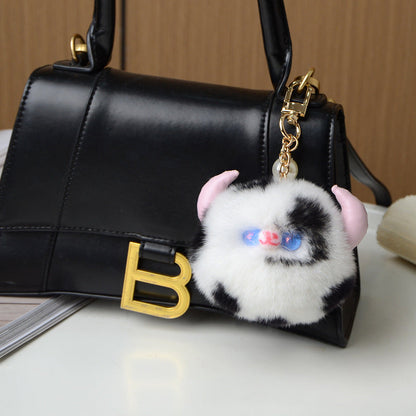 Mink and Rabbit Fur and Cowhide Cute Cartoon Keychain Accessory