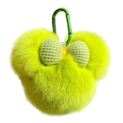 Cute Real Rabbit Fur Mickey Head Keychain with Bow