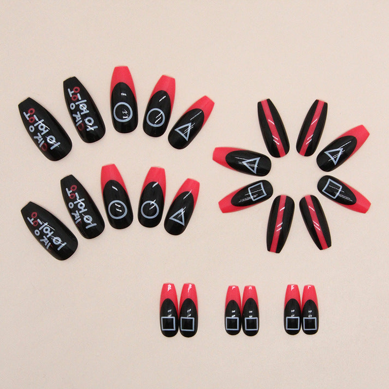 Long Ballet Nails, Black-Pink Contrast, Chic Rectangular Shape