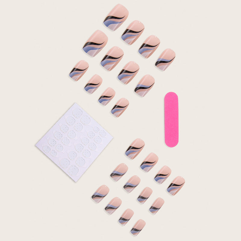 Square Waterwave French Line Nail Wraps for Fall Nails