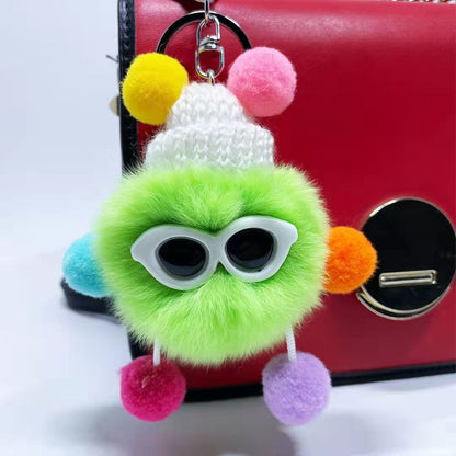 Cute Fuzzy Coal Ball Charm - Real Rabbit Fur Accessory