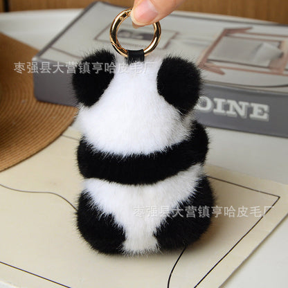 Cute Faux Mink Panda Keychain - Fuzzy Car Accessory