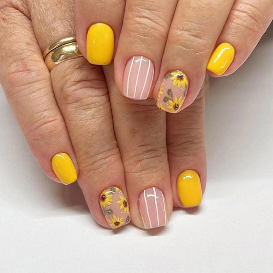 Vintage Oil Paint Sunflower Fall Nails - Fashionable Ins-Style (24PCS)