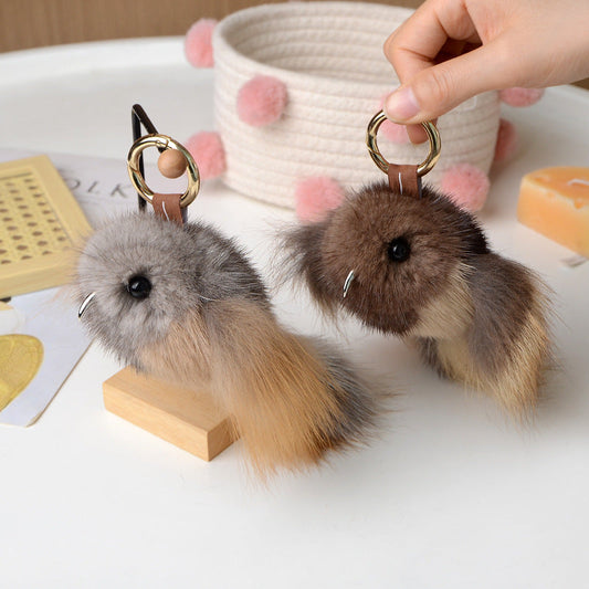 Mink Fur Bird Car Keychain Pendant Plush Doll Bag Accessory