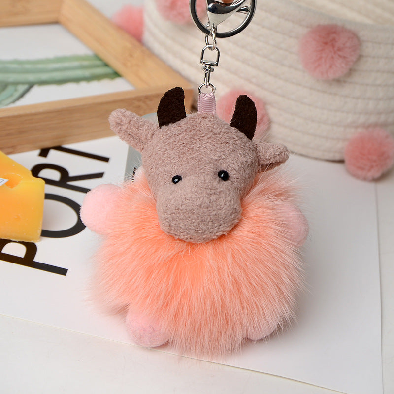 Cute Fuzzy Calf Keychain - Fashionable & Versatile