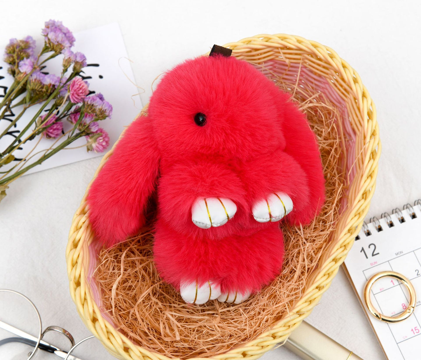 Rabbit Fur Lying Bunny Keychain Cute Charm