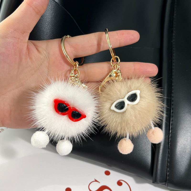 Cute Mink Fur Coal Ball Keychain - Trendy Toy Charm