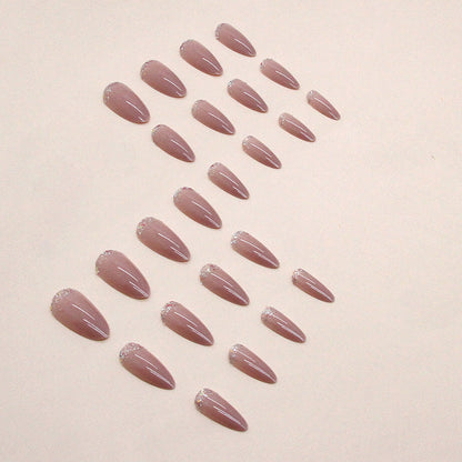 Almond Shape Sweet Minimalist Solid Color Glitter Nails, INS Style