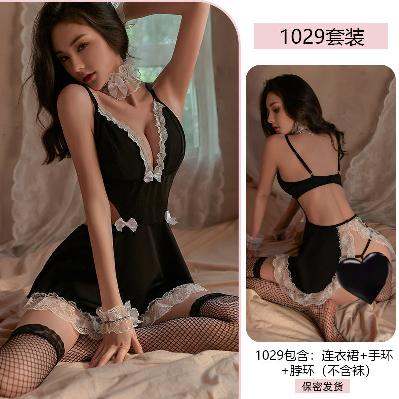 Sexy Lace Seduction Maid Uniform Pajama Set Sex Lingerie