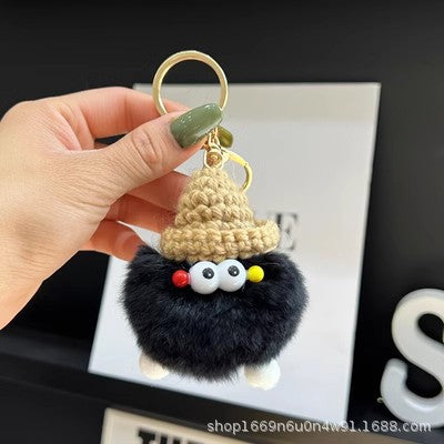 Cute Coal Ball Real Rabbit Fur Charm Keychain Accessory