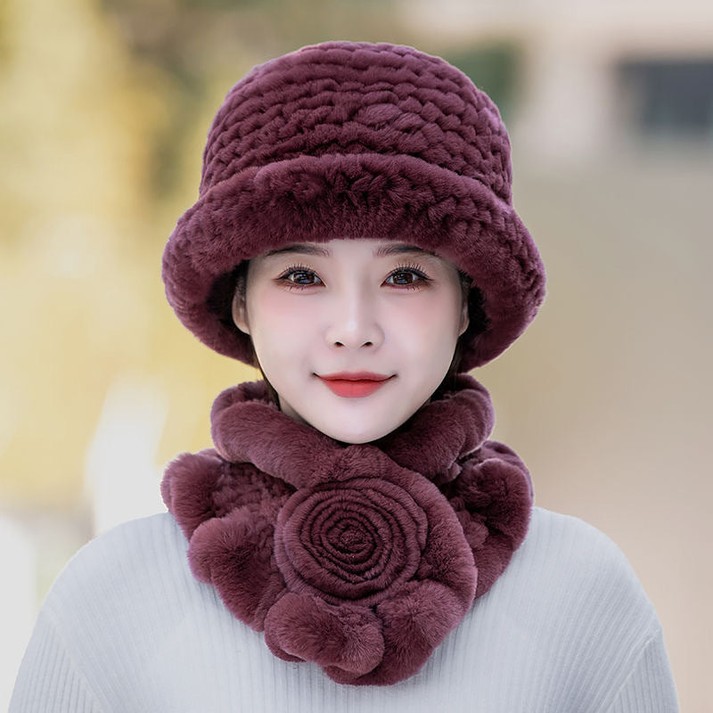 Winter Real Rabbit Fur Hat & Scarf Set - Warm & Stylish