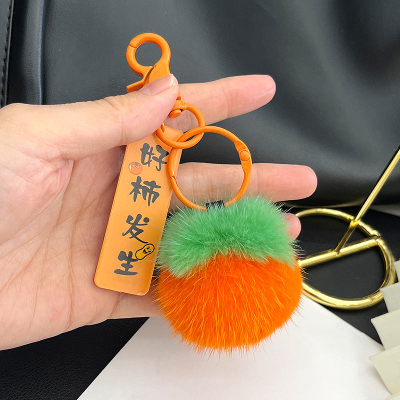 Cute Mink Fur Persimmon Charm Keychain & Phone Decor