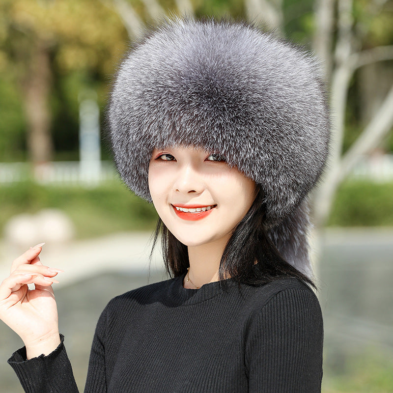 Warm Fox Fur Pom Pom Hat - Winter Accessory