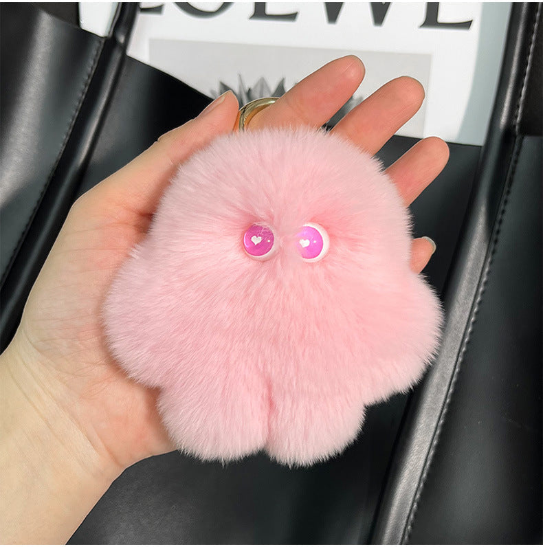 Cute Real Rabbit Fur Monster Keychain - Phone & Bag Charm