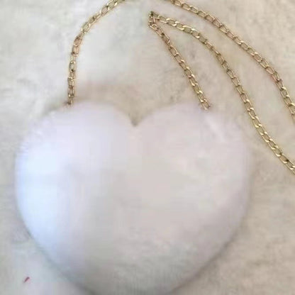 Fashionable Faux Fur Heart-Shaped Chain Crossbody Bag